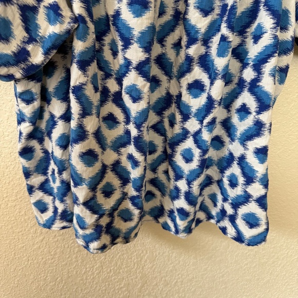 Knox Rose Blue & White Ikat Printed Short Puff Sleeve Blouse XXL - Picture 4 of 9